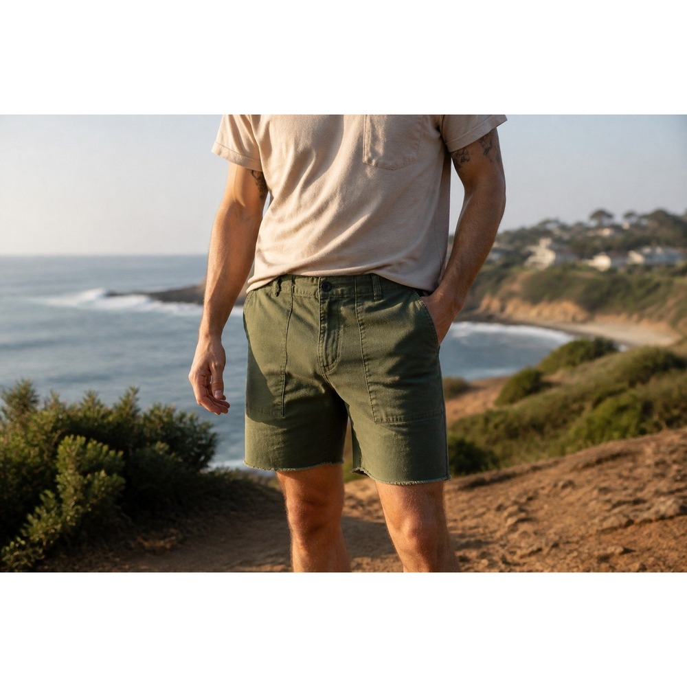 No Boundaries Utility Shorts Men's 38 Olive Green Raw Hem Casual